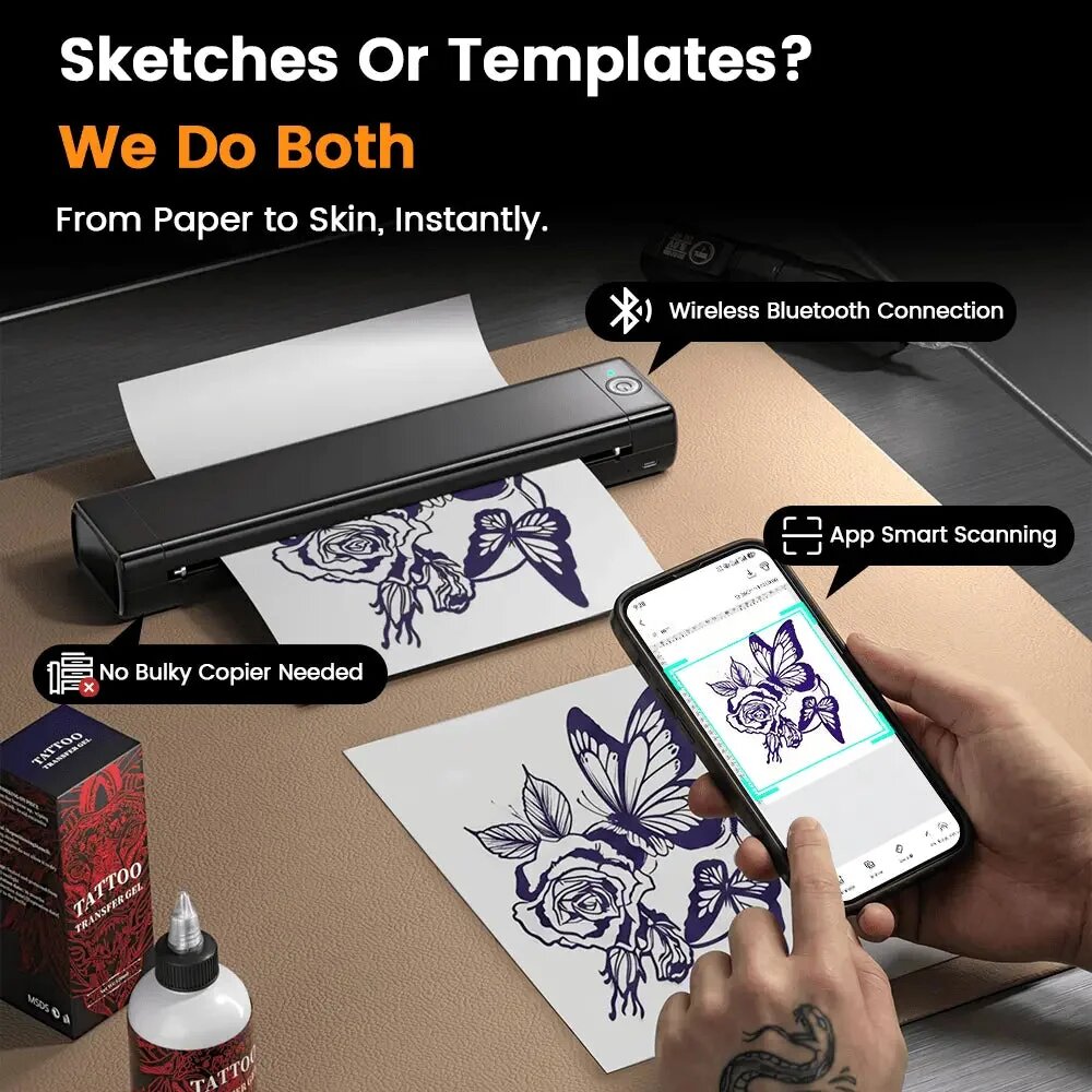 Phomemo M08F tattoo-stencilprinter — in gebruik